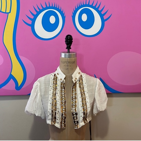 Supord Manage Jackets & Blazers - Supord Manage White Gold Beaded Bolero Cropped Jacket